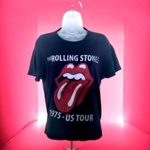 The Rolling Stones 1975 US Tour T-Shirt Men's  Short Sleeve Tongue MEDIUM Gray
